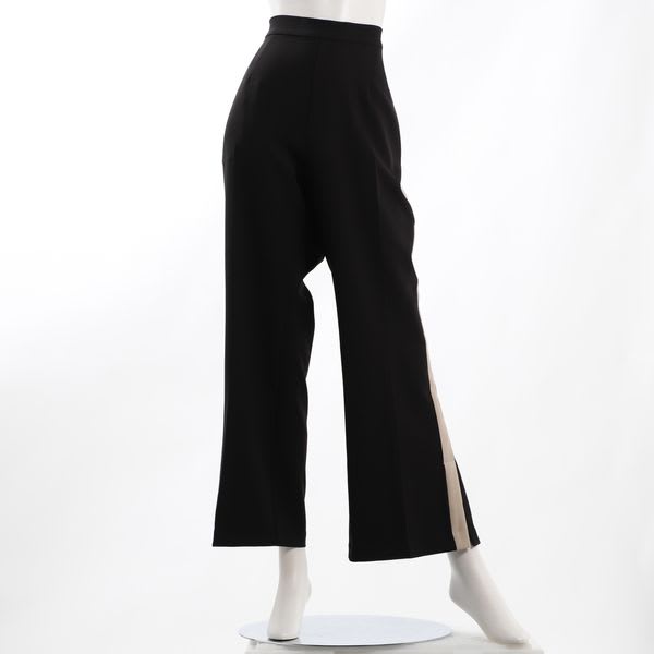 バイカラーデザインサイドスリットワイドパンツ