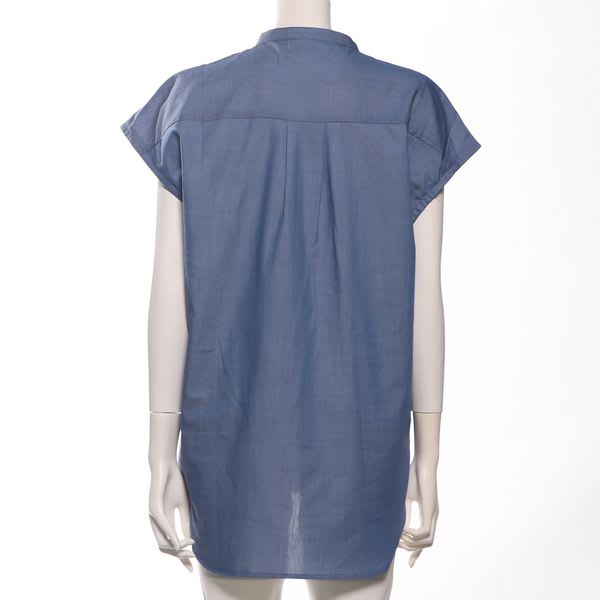 バックテールデザインバンドカラーブラウス