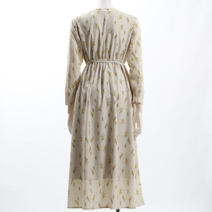 花柄フロントボタンウエストリボン総柄ワンピース