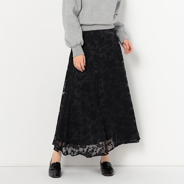 シアー織り柄Aラインスカート