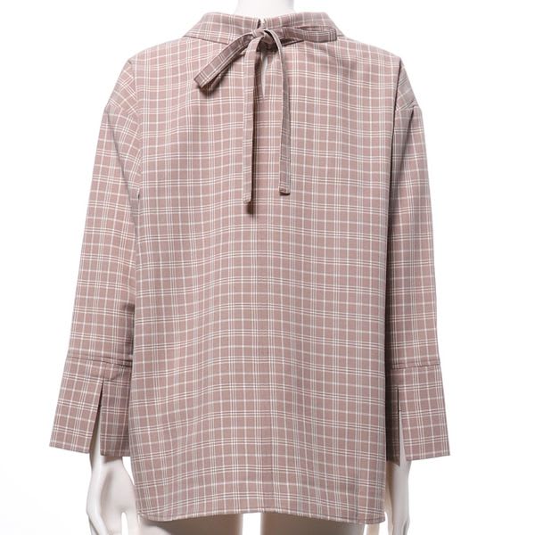 チェック柄スキッパーネックブラウス