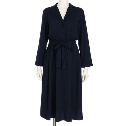 オープンカラーロンベルト付きワンピース