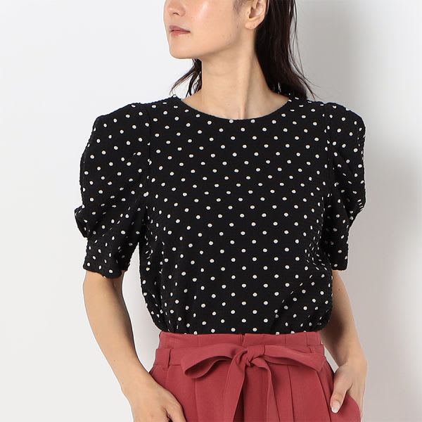 ドットプリントパフスリーブブラウス