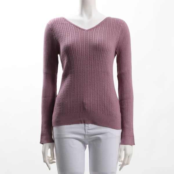 チェーン柄Vネックリブニット