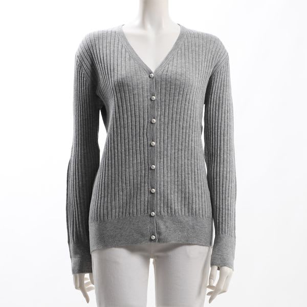 パールボタンリブニットカーディガン