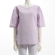 ストライプ柄ラウンドネックブラウス