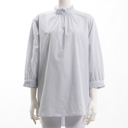 ストライプ柄フリルネックブラウス