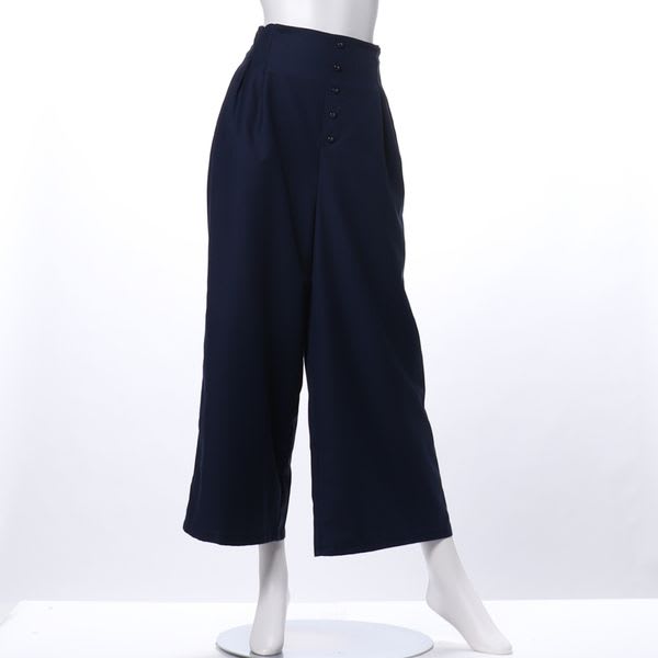 くるみボタンサイドファスナー付きワイドパンツ
