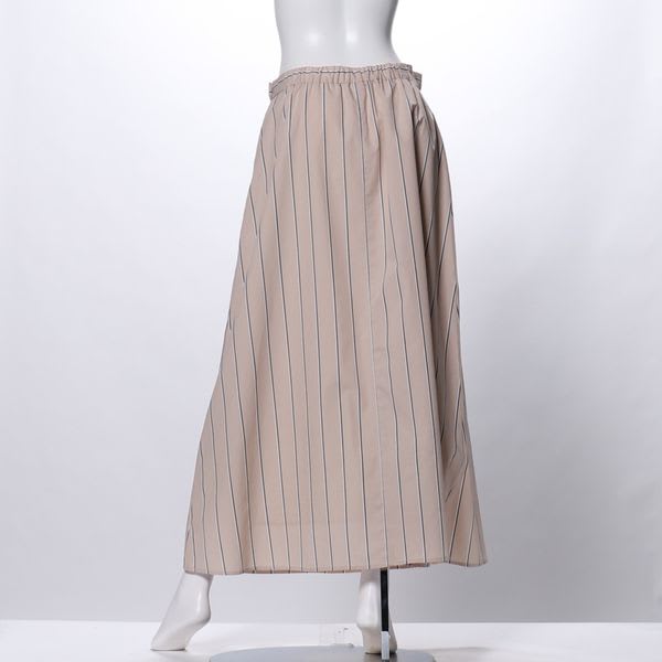 コットンストライプロングフレアスカート