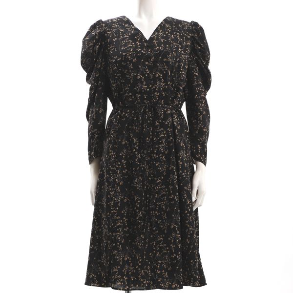 フロントボタン花柄パワーショルダー防止ワンピース