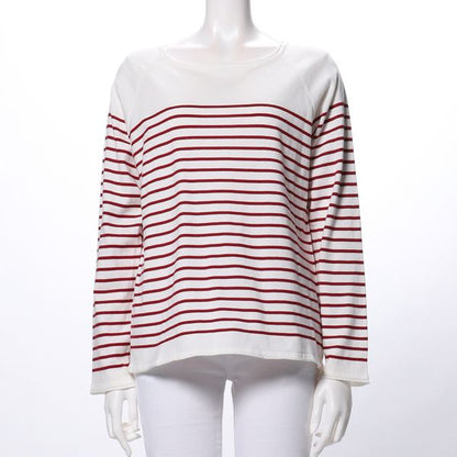 ボーダー柄ラウンドネックニット