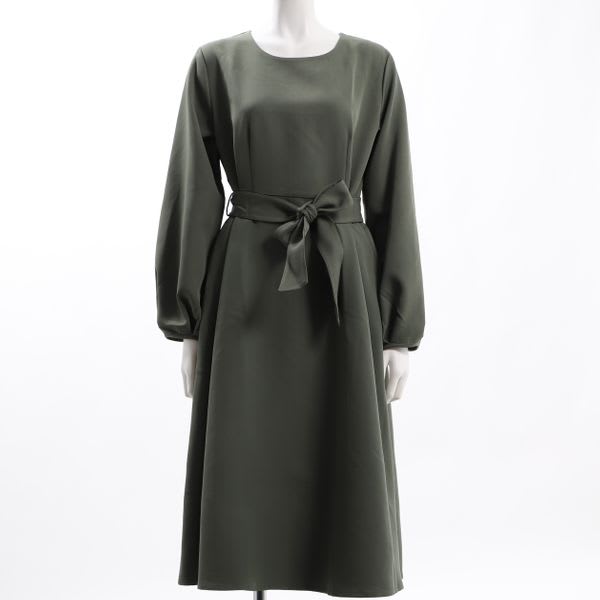 ダブルクロスランタンスリーブウエストリボンワンピース