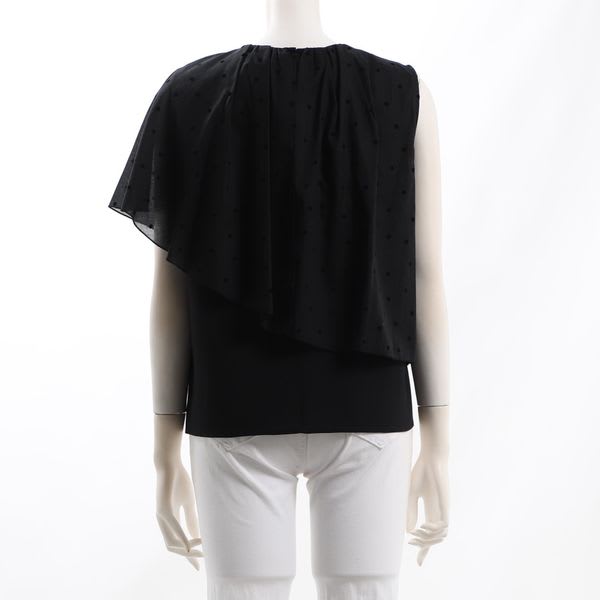 アシンメトリードット柄フリルブラウス