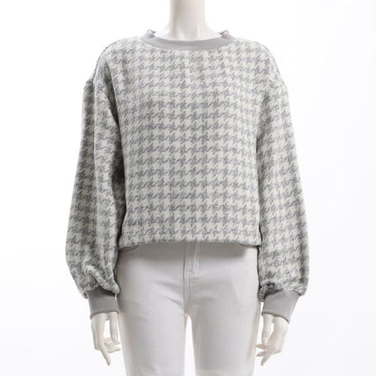 リブ切り替え千鳥柄ニット