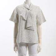 デシンドットプリントボウタイブラウス