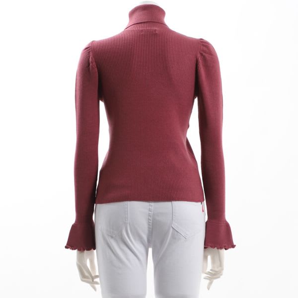 袖フリルリブニット