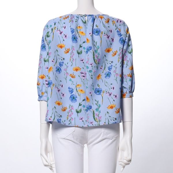 ギャザードネック花柄ブラウス