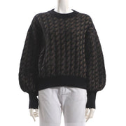 フェザーヤーン柄編みふんわりスリーブニットトップス