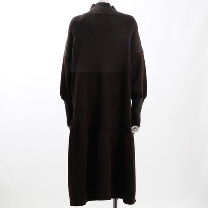 異素材切り替えデザインハイネックニットワンピース