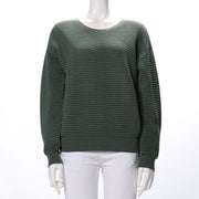 横リブデザインラウンドネックセーター