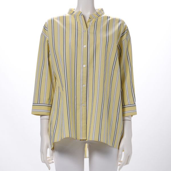 フロントボタンデザインストライプブラウス