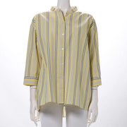 フロントボタンデザインストライプブラウス