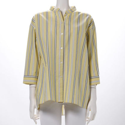 フロントボタンデザインストライプブラウス