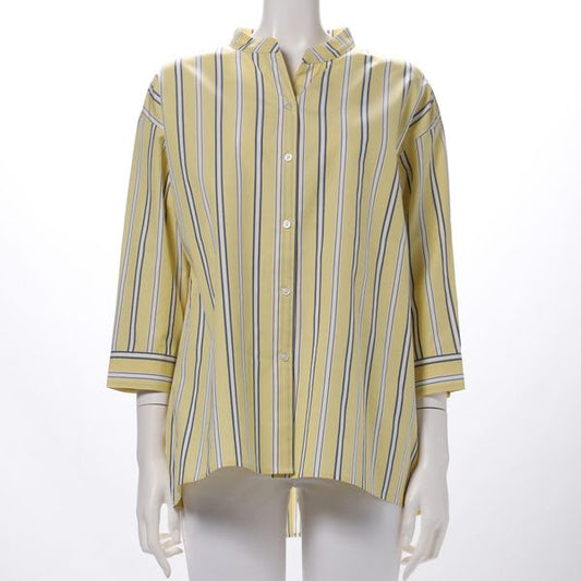 フロントボタンデザインストライプブラウス