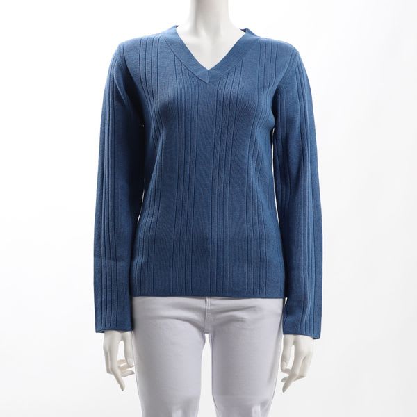 Vネックリブニット