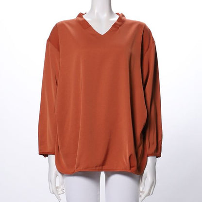 立体Vネックドロップショルダーブラウス