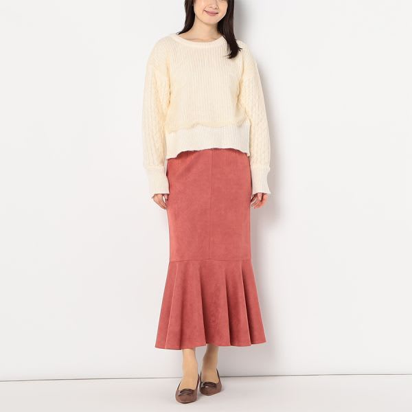 チュール重ね袖ケーブルニット