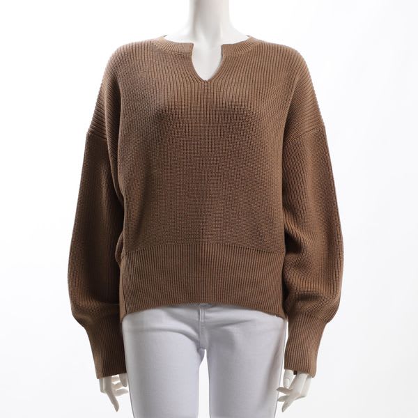 ドロップショルダーオープンフロントネックニット