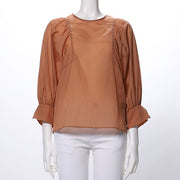 シアー感パフスリーブブラウス