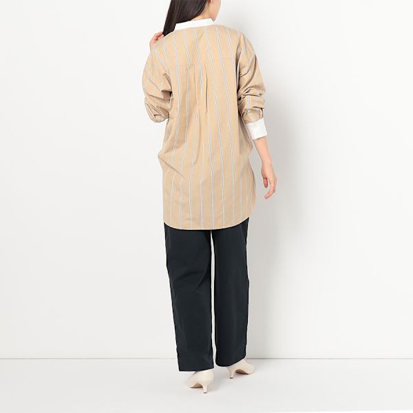 ストライプ柄バンドカラーシャツ