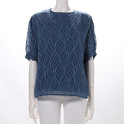 シアー素材クルーネックブラウス