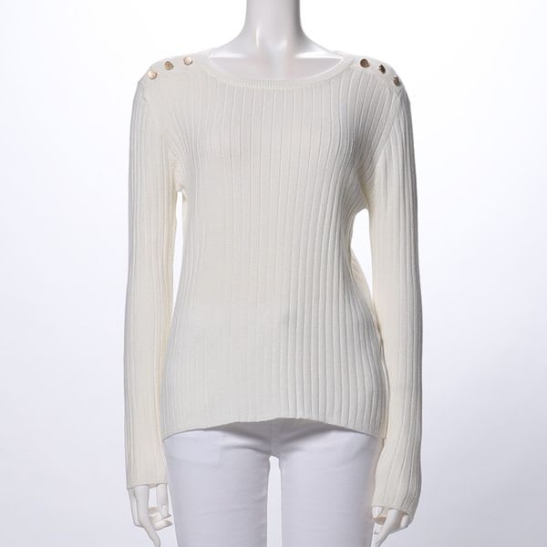 肩ボタンリブニット