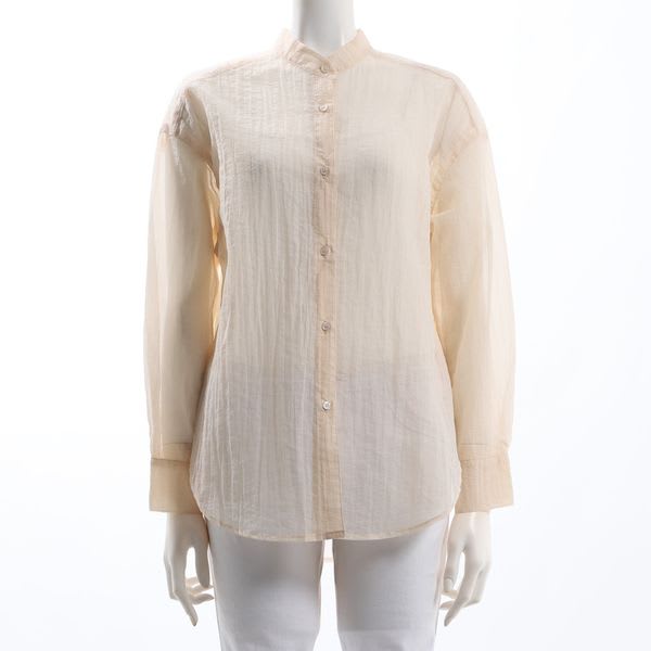 シアー素材スタンドカラーシャツ