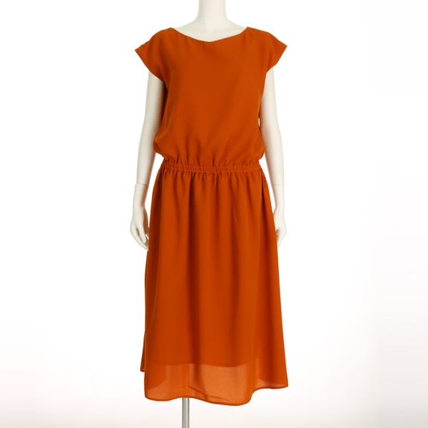 ウエスト切替え浅めVネックワンピース