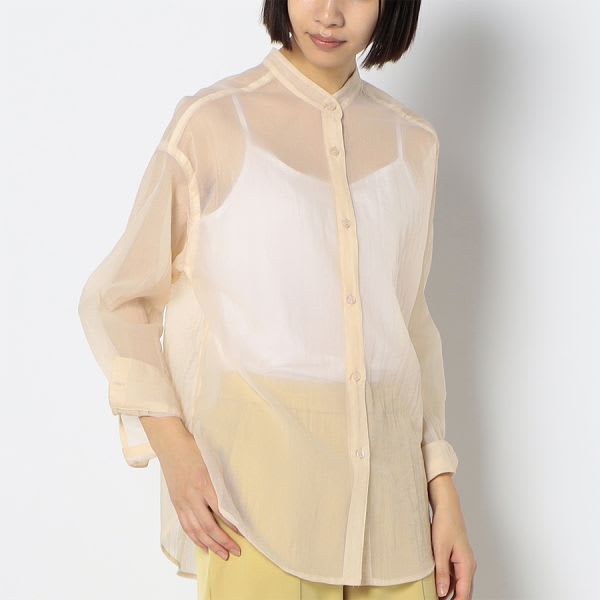 シアー素材スタンドカラーシャツ