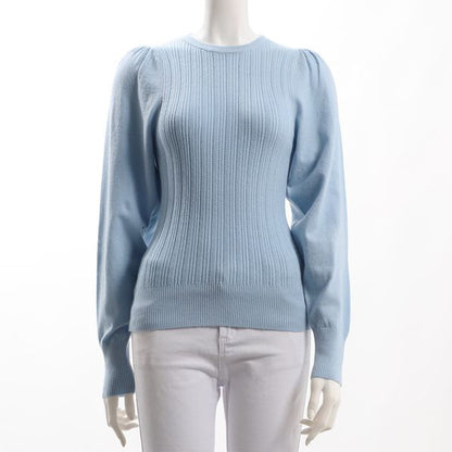 切り替え編みデザインパフスリーブニット