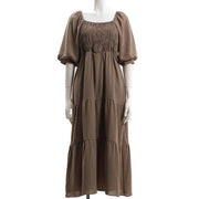 無地デシンシャーリングティアードワンピース