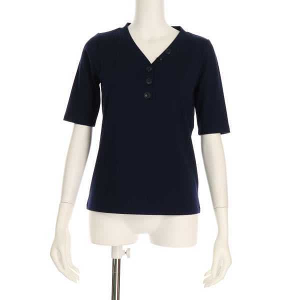 Vヘンリーネックリブカットソー