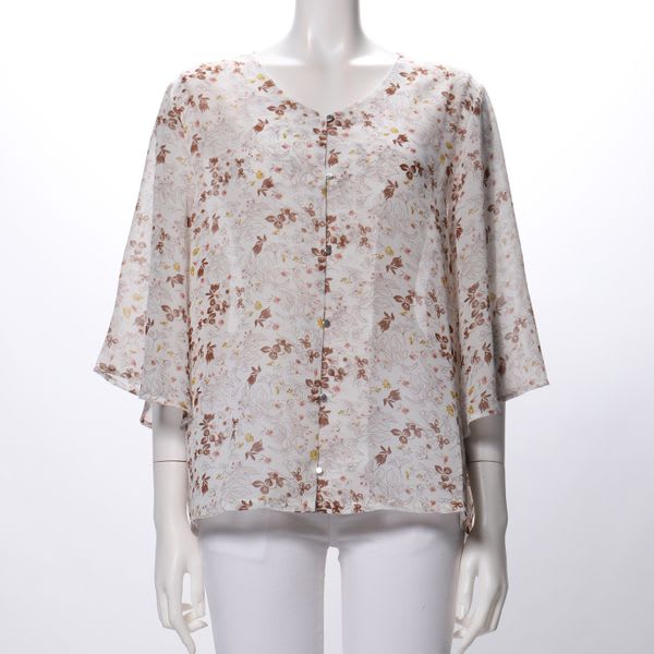 Vネック総柄ブラウス