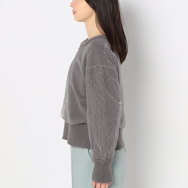 チュール重ね袖ケーブルニット