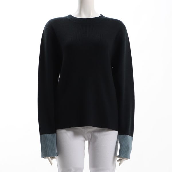 袖バイカラーリブニットプルオーバー