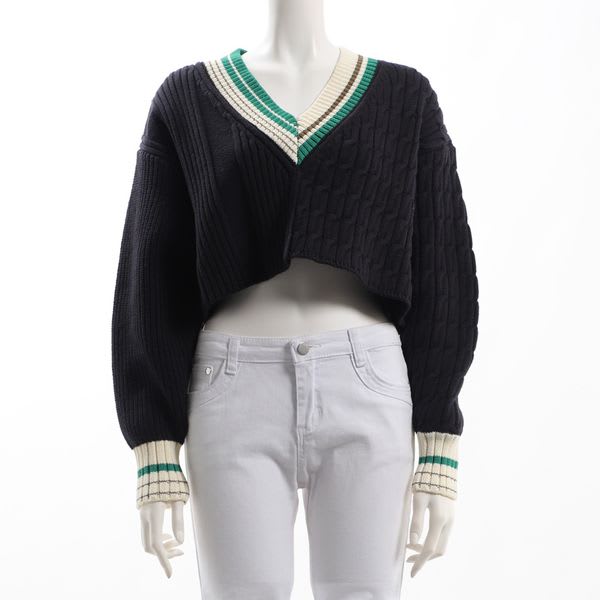 左右異なる編み地ラインニット