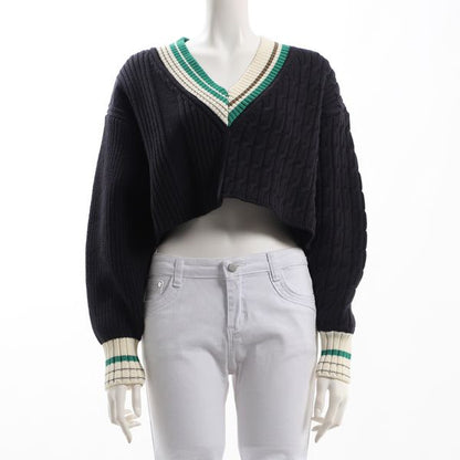 左右異なる編み地ラインニット