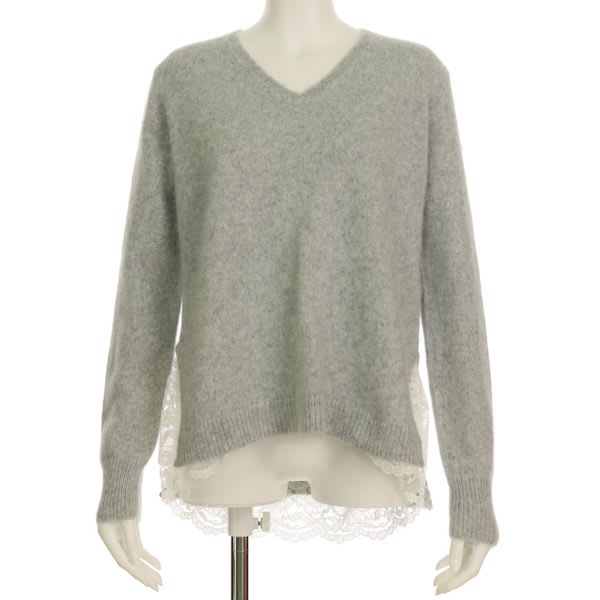 アンゴラ混Vネックニットレース使い