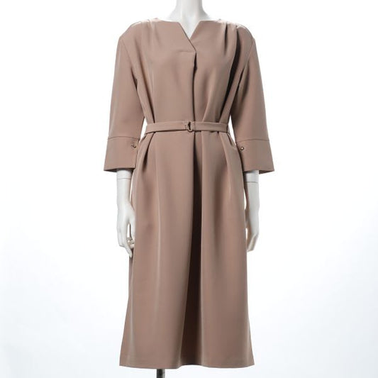 肩タックデザインベルト付きワンピース