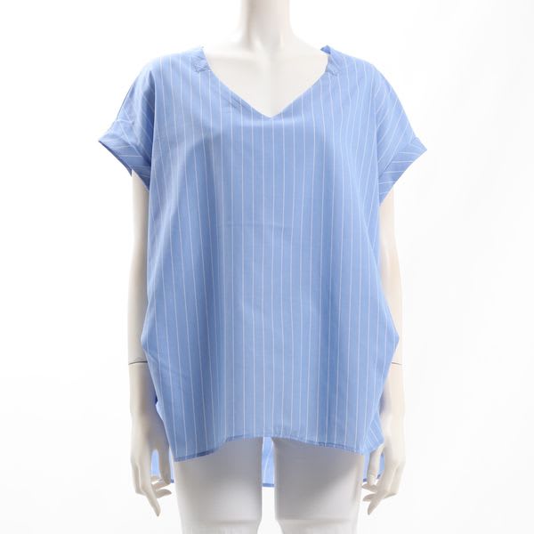 ストライプ柄Vネックシャツブラウス